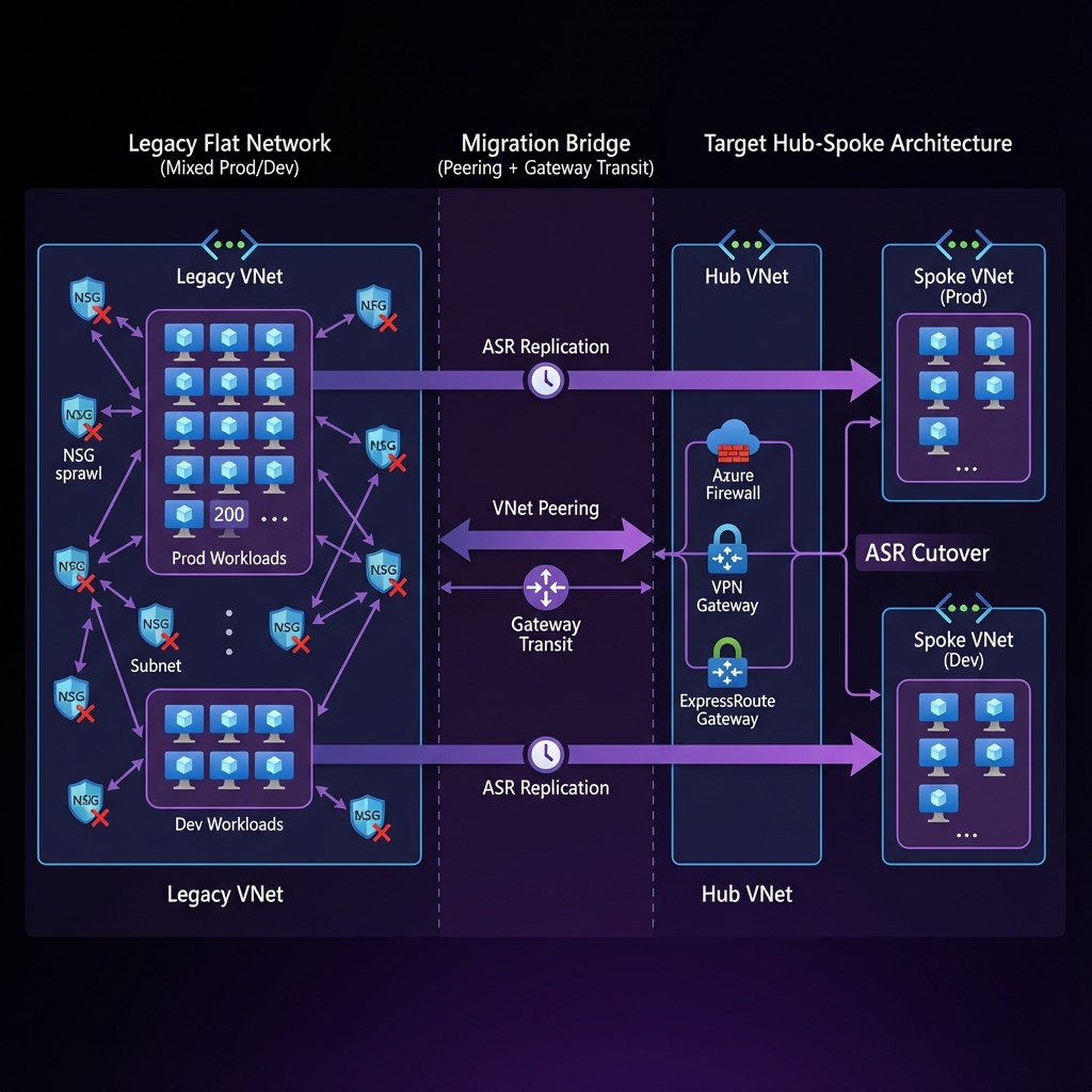 Brownfield transition state with hub-spoke and ASR cutover