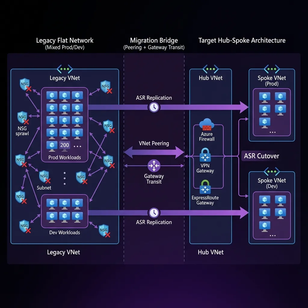 Brownfield transition state with hub-spoke and ASR cutover